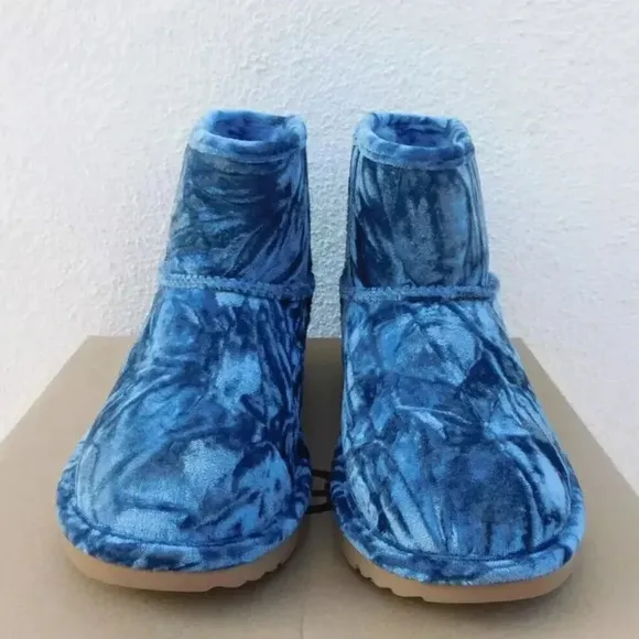 UGG BLUE CLASSIC MINI CRUSHED VELVET BOOTS, FITS WOMEN US 6-7  ~NEW
