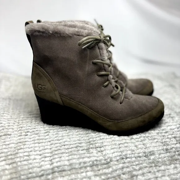 UGG Bridgit US 8 EU 39 Women’s Dark Gray Waterproof Suede Wedge Heel Ankle Boots