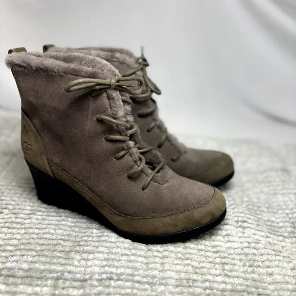 UGG Bridgit US 8 EU 39 Women’s Dark Gray Waterproof Suede Wedge Heel Ankle Boots