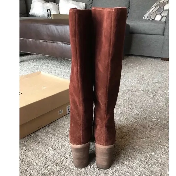 UGG Brown Winter Boots with Chunky Heel and Side Zipper