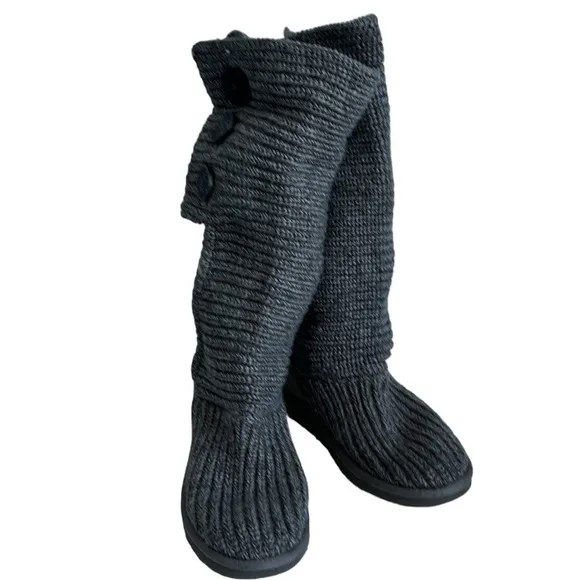 UGG Classic Cardy Gray Chunky Cable Sweater Boot Size 5