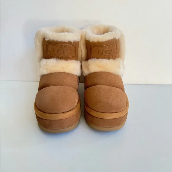 UGG CLASSIC CHILLAPEAK CHESTNUT SPILL SEAMS PLATFORM BOOTS US 9