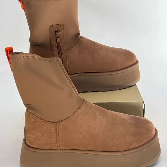 Ugg‎ Classic Dipper Platform Boots 12 Chestnut Brown Suede Sheepskin Women NEW