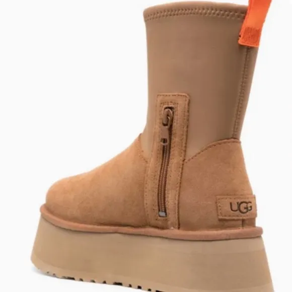 Ugg‎ Classic Dipper Platform Boots 12 Chestnut Brown Suede Sheepskin Women NEW