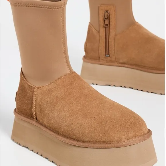 Ugg‎ Classic Dipper Platform Boots 12 Chestnut Brown Suede Sheepskin Women NEW