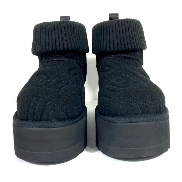 UGG Classic Mini Platform Logo Felted Boots Black 7 10 NEW 1144047