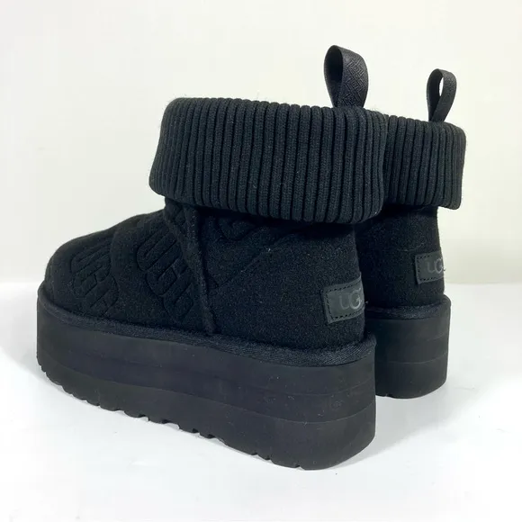 UGG Classic Mini Platform Logo Felted Boots Black 7 10 NEW 1144047