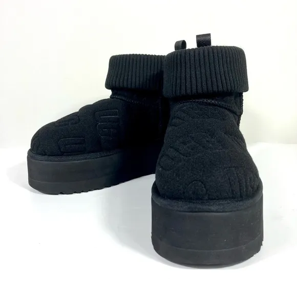 UGG Classic Mini Platform Logo Felted Boots Black 7 10 NEW 1144047