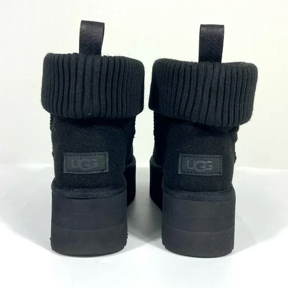 UGG Classic Mini Platform Logo Felted Boots Black 7 10 NEW 1144047