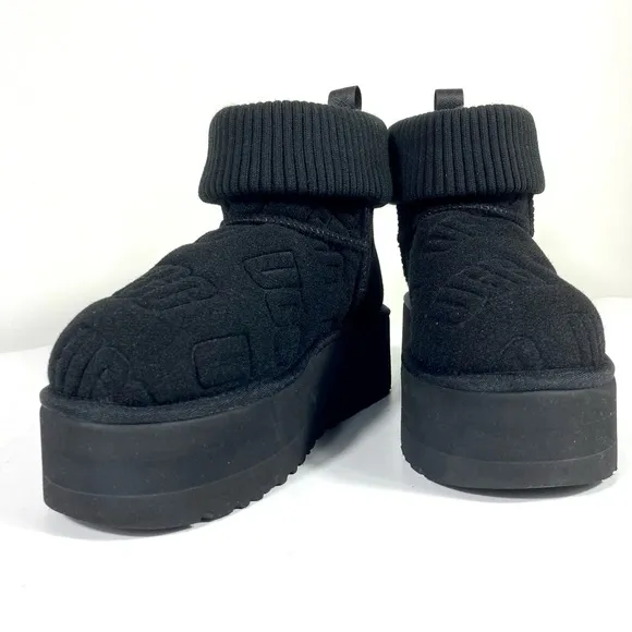 UGG Classic Mini Platform Logo Felted Boots Black 7 10 NEW 1144047