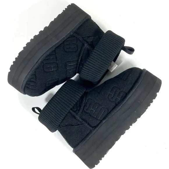 UGG Classic Mini Platform Logo Felted Boots Black 7 10 NEW 1144047