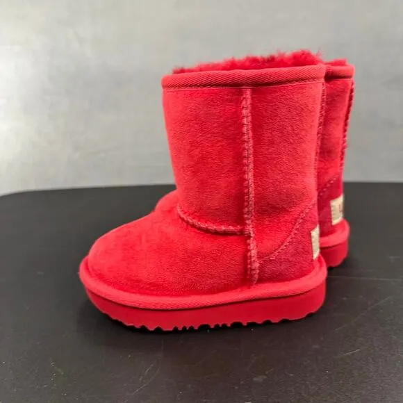 UGG Classic Short II Toddler Size 6 Sherling Fur Red Boots 1017703T Kids