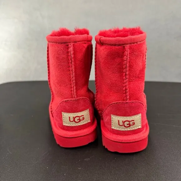 UGG Classic Short II Toddler Size 6 Sherling Fur Red Boots 1017703T Kids
