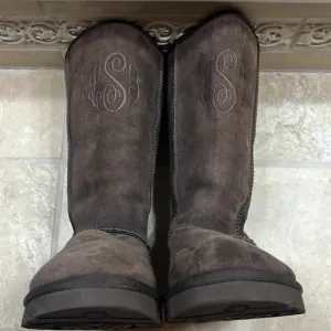 UGG Classic Tall Leather Embossed Boots Size 9
