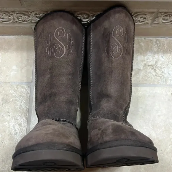UGG Classic Tall Leather Embossed Boots Size 9