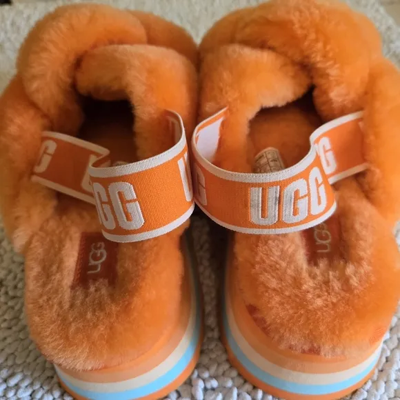UGG Disco Knot Mandarin Orange Fluffy Platform Sandals