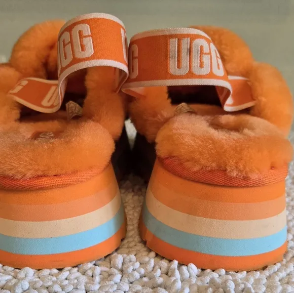 UGG Disco Knot Mandarin Orange Fluffy Platform Sandals