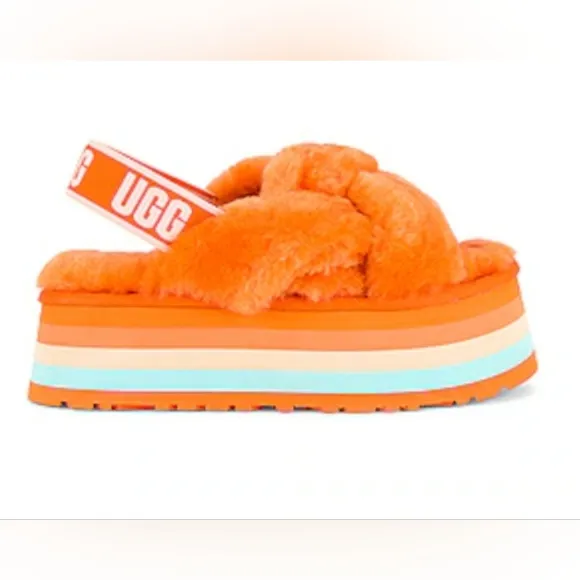 UGG Disco Knot Mandarin Orange Fluffy Platform Sandals
