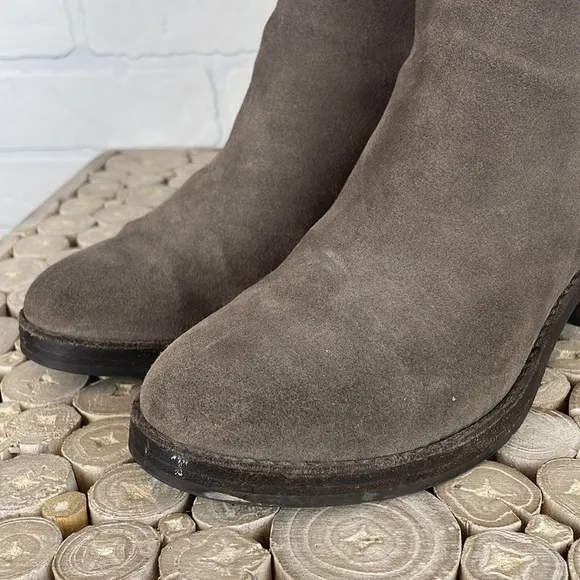 UGG Fraise Whipstitch Taupe Suede Chunky Wooden Heel Boho Boots 7