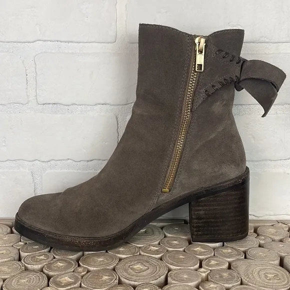 UGG Fraise Whipstitch Taupe Suede Chunky Wooden Heel Boho Boots 7