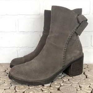 UGG Fraise Whipstitch Taupe Suede Chunky Wooden Heel Boho Boots 7