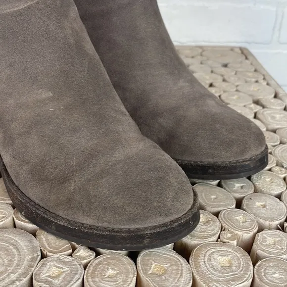 UGG Fraise Whipstitch Taupe Suede Chunky Wooden Heel Boho Boots 7