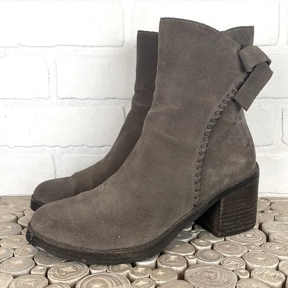 UGG Fraise Whipstitch Taupe Suede Chunky Wooden Heel Boho Boots 7
