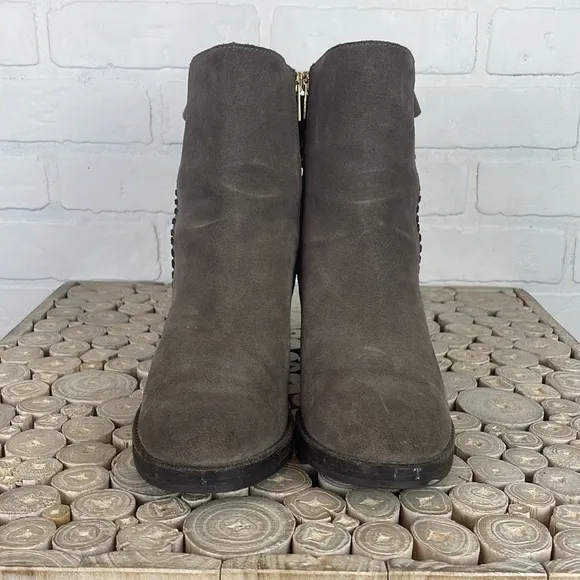 UGG Fraise Whipstitch Taupe Suede Chunky Wooden Heel Boho Boots 7