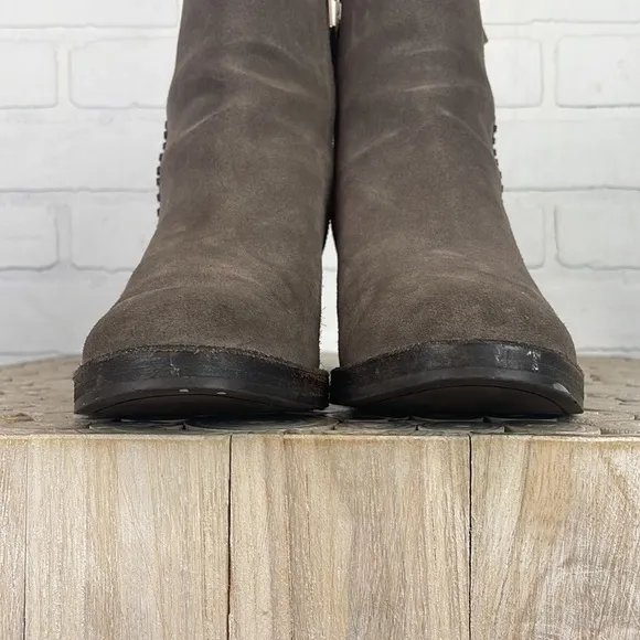 UGG Fraise Whipstitch Taupe Suede Chunky Wooden Heel Boho Boots 7
