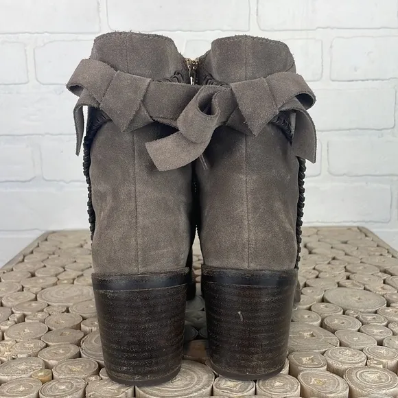UGG Fraise Whipstitch Taupe Suede Chunky Wooden Heel Boho Boots 7