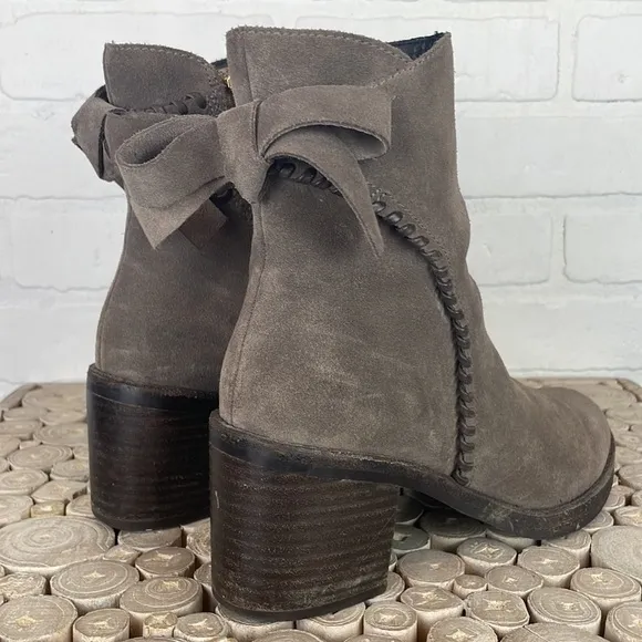 UGG Fraise Whipstitch Taupe Suede Chunky Wooden Heel Boho Boots 7