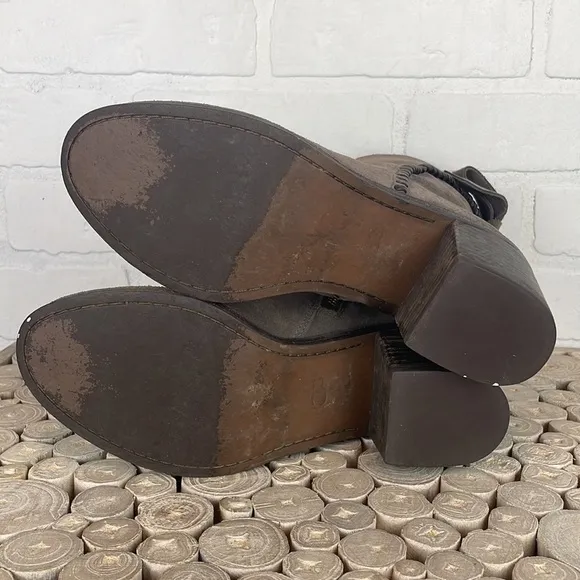 UGG Fraise Whipstitch Taupe Suede Chunky Wooden Heel Boho Boots 7