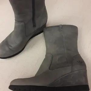 UGG Grey Joely Sherling Waterproof Wedge Boots