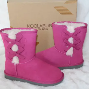 UGG KOOLABURRA CLASSIC SUEDE FUR BOW BOOTS PINK‎