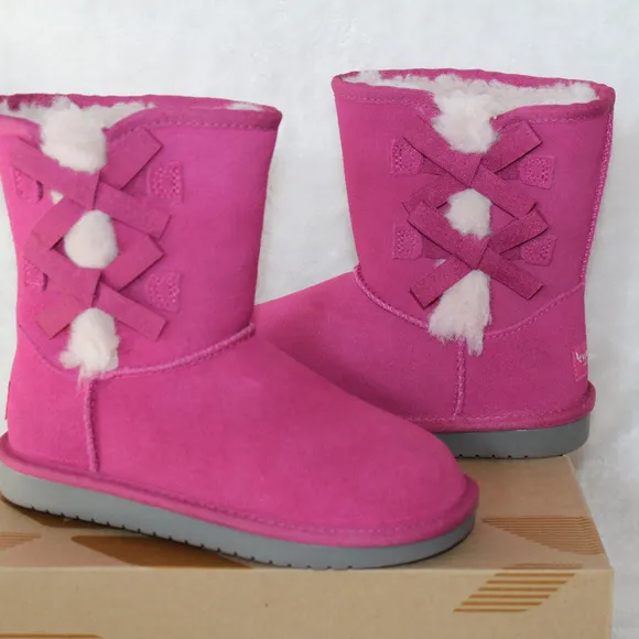 UGG KOOLABURRA CLASSIC SUEDE FUR BOW BOOTS PINK‎