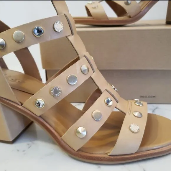 UGG Macayla Studded Bling Leather Gladiator Block Heel Sandals