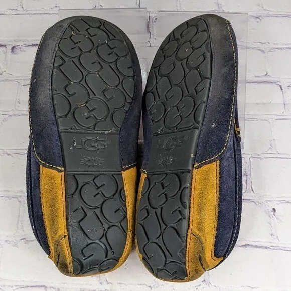 UGG Mens ASCOT Suede Shearling Lined Moccasin Slippers Blue/Yellow