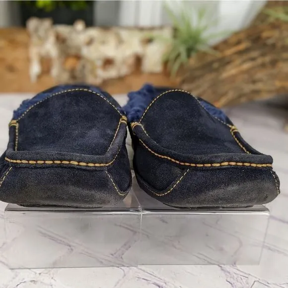 UGG Mens ASCOT Suede Shearling Lined Moccasin Slippers Blue/Yellow