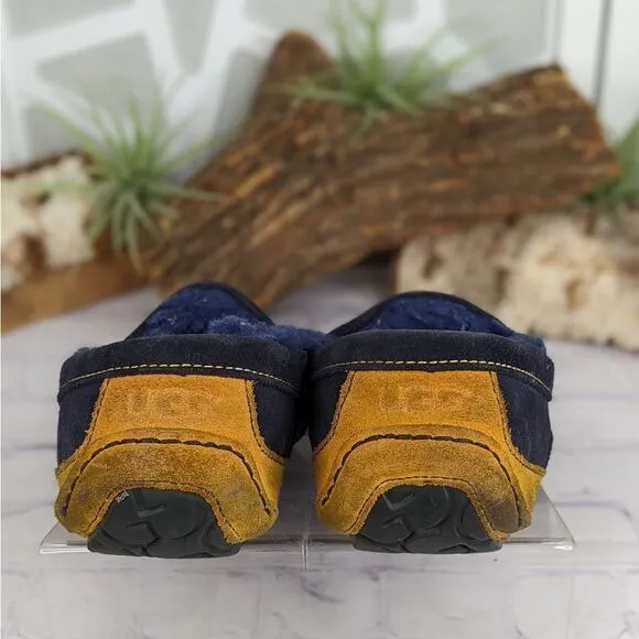 UGG Mens ASCOT Suede Shearling Lined Moccasin Slippers Blue/Yellow