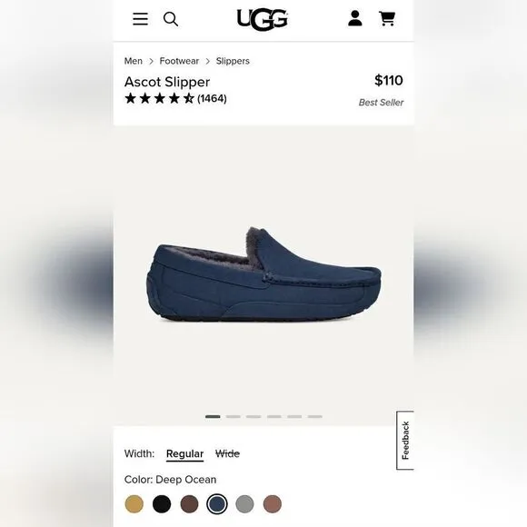 UGG Mens ASCOT Suede Shearling Lined Moccasin Slippers Blue/Yellow