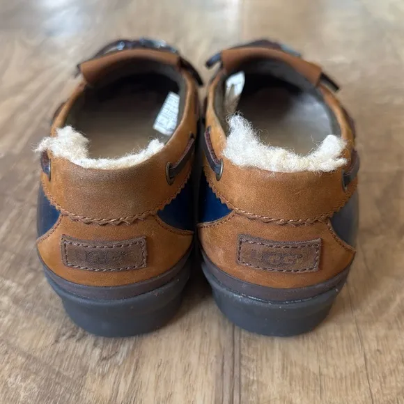UGG patent leather blue/navy loafers, sherling/wool lining size 6.5