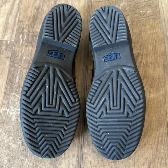 UGG patent leather blue/navy loafers, sherling/wool lining size 6.5