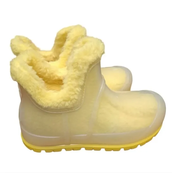 UGG Rain Boots Women's 6 Yellow Raincloud Clear Waterproof Rubber‎ Wool Lined