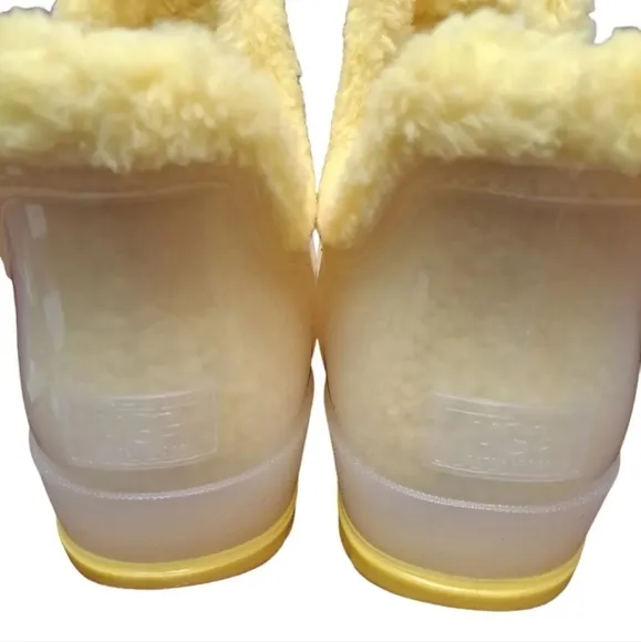 UGG Rain Boots Women's 6 Yellow Raincloud Clear Waterproof Rubber‎ Wool Lined
