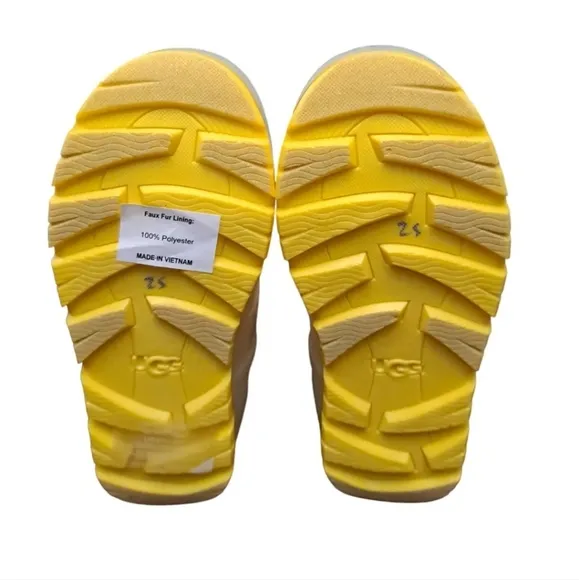 UGG Rain Boots Women's 6 Yellow Raincloud Clear Waterproof Rubber‎ Wool Lined