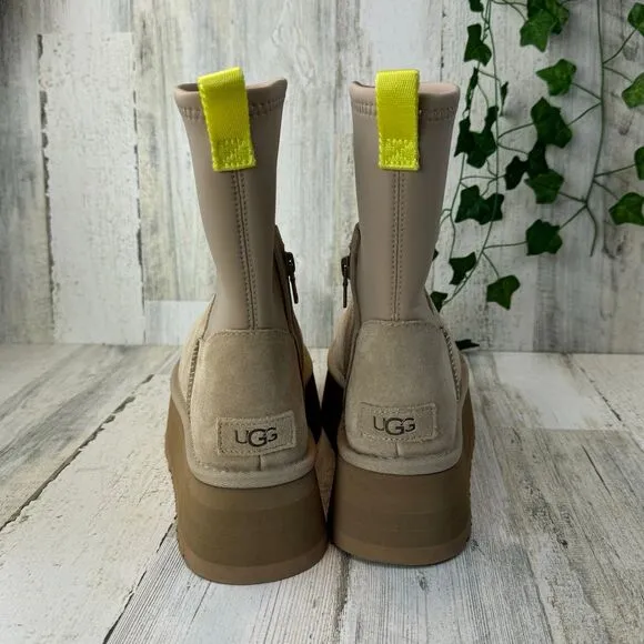 UGG SAND SUEDE CLASSIC DIPPER 2&quot; PLATFORM ANKLE BOOTS, WOMEN US 8