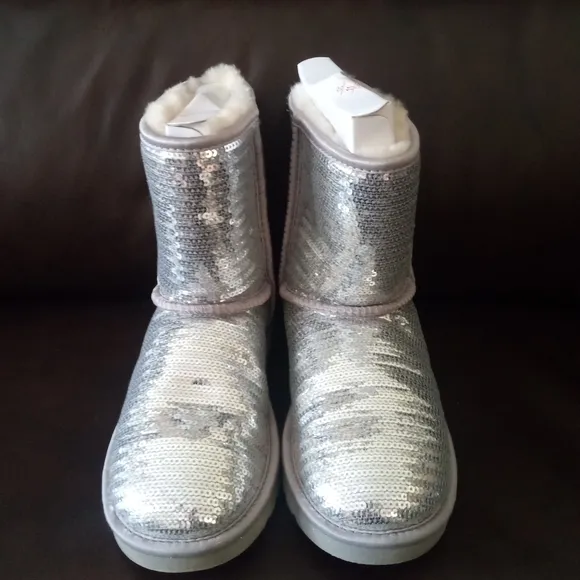 UGG Silver Metallic Boots Classic Short Style NEW
