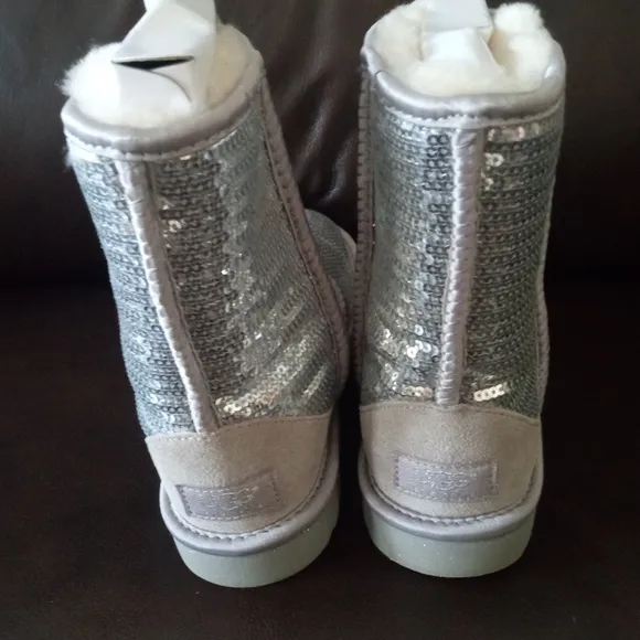 UGG Silver Metallic Boots Classic Short Style NEW
