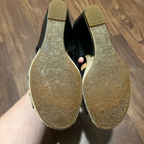 UGG Wedge Sandals Australian Hilarie BlackLeather and Elastic straps - 7