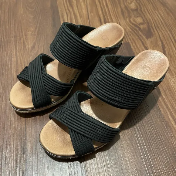 UGG Wedge Sandals Australian Hilarie BlackLeather and Elastic straps - 7